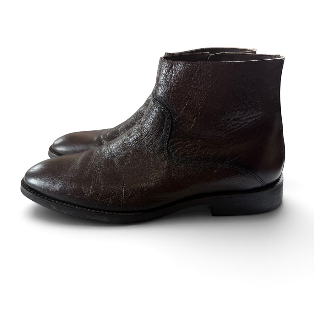 Flag Ltd Mens Dark Brown Leather Side Zip Ankle Boots 734FL0007 Size 11 M